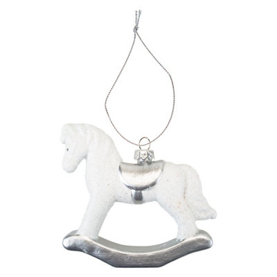 Christmas Tree Decoration Silver White Rocking Horse from B&Q