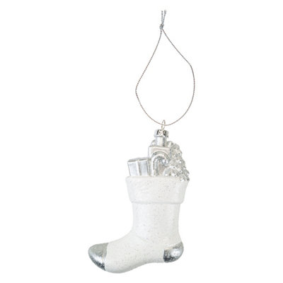 Christmas Tree Decoration Silver White Stocking Ornament X from B&Q