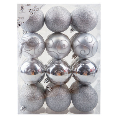 Christmas Bauble Decoration Hanging Tree Ornament X 24 6Cm Silver from B&Q