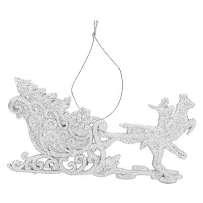 Christmas Tree Decoration Hanging Reindeer Sleigh Silver from B&Q