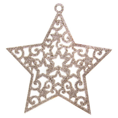 Christmas Tree Decoration Hanging Glitter Stars 6 Champagne from B&Q