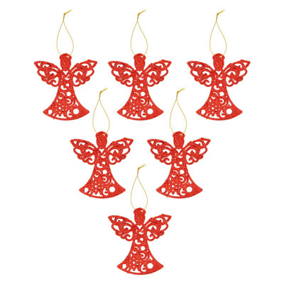 Christmas Tree Decoration Hanging Glitter Angel 6 Red from B&Q