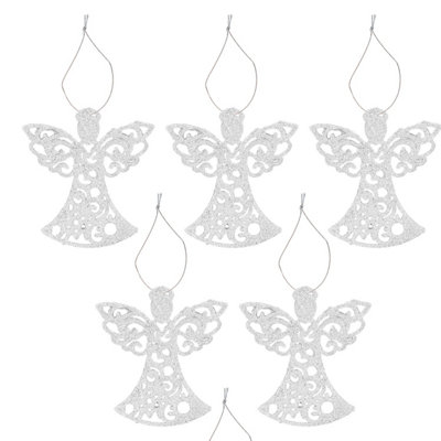 Christmas Tree Decoration Hanging Glitter Angel 6 Silver from B&Q