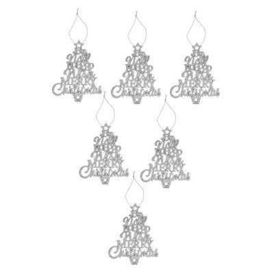 Christmas Tree Decoration Hanging Glitter Trees 6 Silver from B&Q