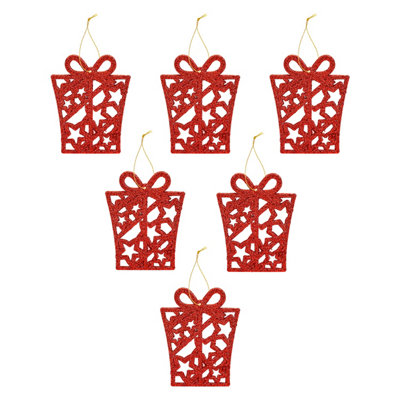 Christmas Tree Decoration Hanging Glitter Present 6 Red from B&Q