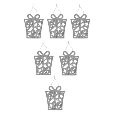 Christmas Tree Decoration Hanging Glitter Present 6 Silver from B&Q