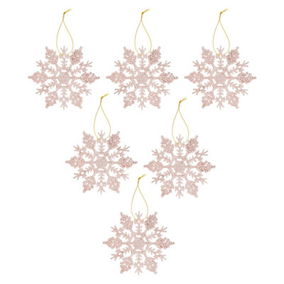 Christmas Tree Decoration Hanging Glitter Snowflake Champagne from B&Q