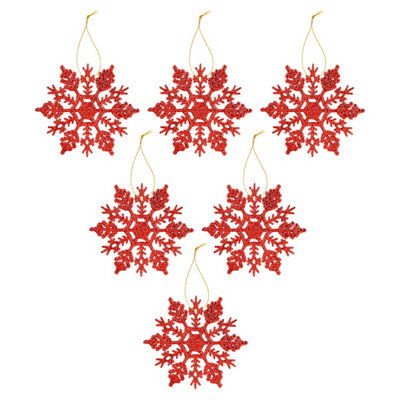 Christmas Tree Decoration Hanging Glitter Snowflake Red from B&Q