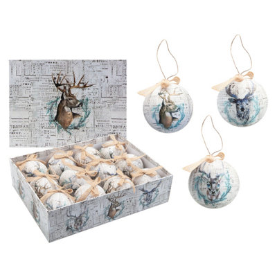 Christmas Bauble Decoration Antique Stag Boxed 12 Piece 7. Set from B&Q