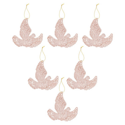 Christmas Tree Decoration Hanging Glitter Dove 6 20X11. Champagne from B&Q