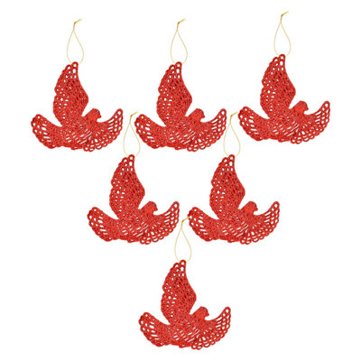 Christmas Tree Decoration Hanging Glitter Dove X 6 20X11. 5X2Cm Red from B&Q