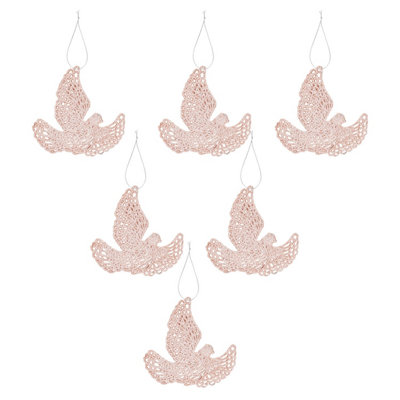 Christmas Tree Decoration Hanging Glitter Dove 6 20X11. Rose Gold from B&Q