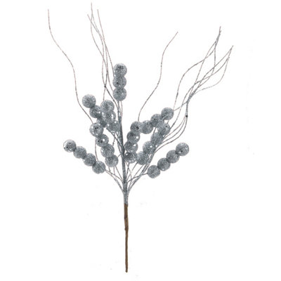  - Glitter Berry Pick Christmas Decoration Ornament Silver