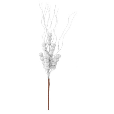 Glitter Berry Pick Christmas Decoration Ornament White from B&Q