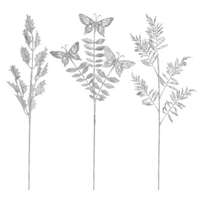 Glitter Foliage Pick Christmas Varied Designs 0. Silver from B&Q
