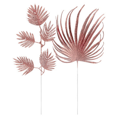 Glitter Spruce Leaf Xmas Assorted Designs Rose Gold from B&Q