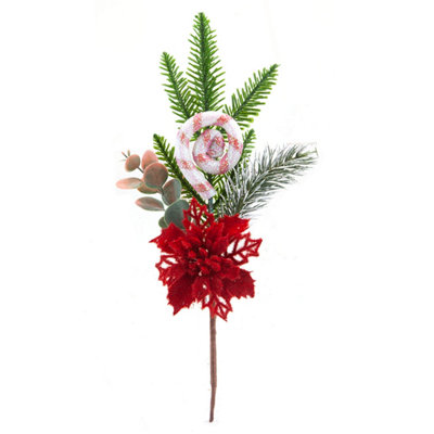  - Poinsettia Swirl Candy Pick With Hang Tag Christmas Decoratio Red
