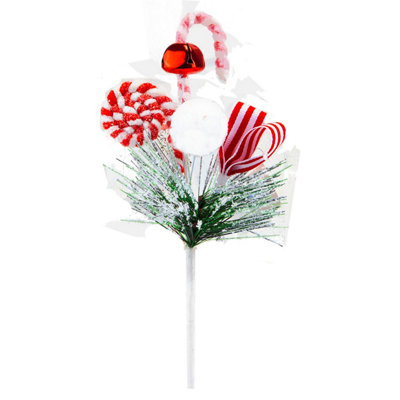  - Candy Ribbon Bell Pick Christmas Decoration Ornament X 1 26Cm Red
