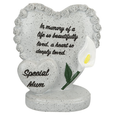 PMS Memorial Stone Special Mum Grey Double Heart Polyresin 13Cm X 8Cm X 15Cm from B&Q
