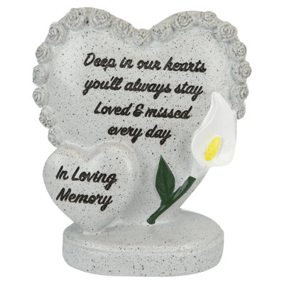 PMS Grey Double Heart Memorial Stone Polyresin In Loving Memory 13Cm X 8Cm X 15Cm from B&Q