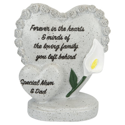 PMS Memorial Stone Grey Double Heart Special Mum & Dad Polyresin Ornament 13 X 8 X 15Cm from B&Q