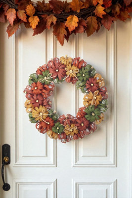 Autumnal Harvest Pumpkin Bows Wreath from B&Q