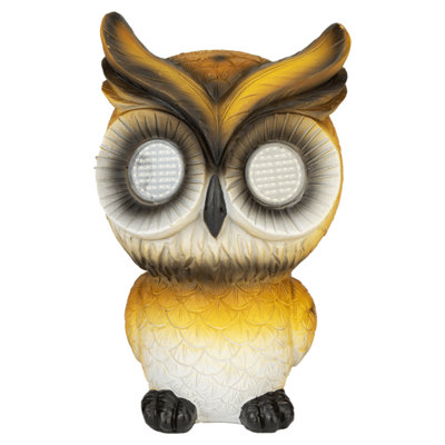 PMS Garden Owl Ornament With Moving Eyes Polyresin Solar Light Brown 24Cm from B&Q