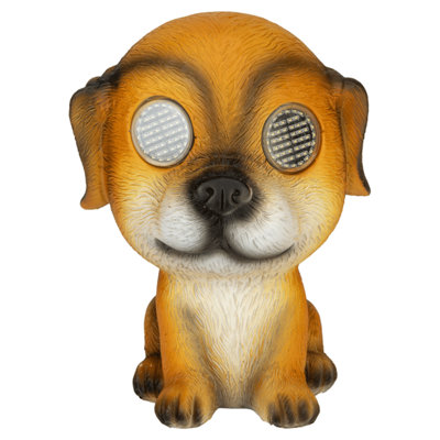 PMS Dog Garden Ornament With Moving Eyes Solar Light Polyresin Brown Large from B&Q