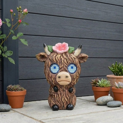Garden Greatness Solar Floral Highland Cow Moving Eyes from B&Q