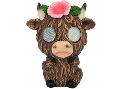 PMS Garden Ornament Highland Cow Solar Light With Moving Eyes Medium Brown Pink Polyresin from B&Q