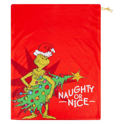 Grinch Christmas Santa Sack Festive Gift 70Cm X 50Cm Red X 1 from B&Q