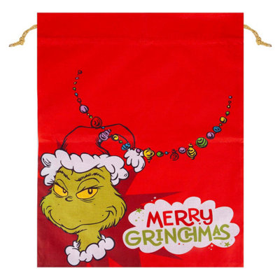 Grinch Christmas Santa Sack Festive Gift 80Cm X 60Cm Red X 1 from B&Q