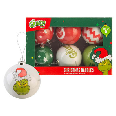 Grinch Christmas Baubles Set Tree Decoration 7.5Cm X 7.5Cm Multi X 1 from B&Q