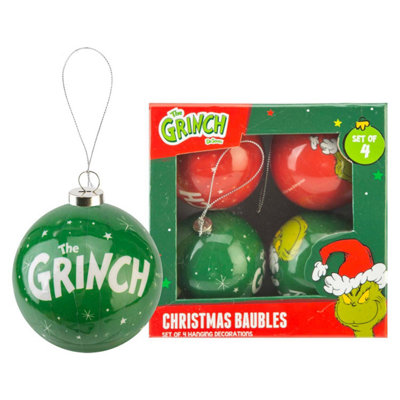 Grinch Christmas Baubles Set Tree Decoration 7.5Cm X 7.5Cm Multi X 1 from B&Q