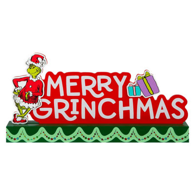 Grinch Christmas Sign Decoration Festive Gift 15Cm X 30Cm Green X 1 from B&Q
