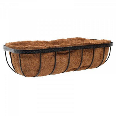 B&Q -  60Cm 24 Inch Saxon Metal Wall Trough Basket Black Planter Liner
