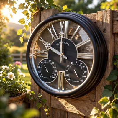 16'' Garden Wall Clock With Thermometer & Hygrometer from B&Q