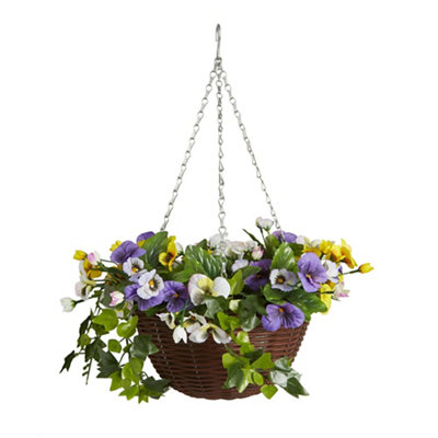 Smart Garden Faux Décor Pansy Artificial Purple & Yellow Round Plastic Hanging Basket30Cm from B&Q