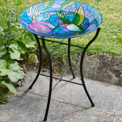 Smart Garden Hummingbird Stained Glass Wild Bird Bath Garden Decor from B&Q
