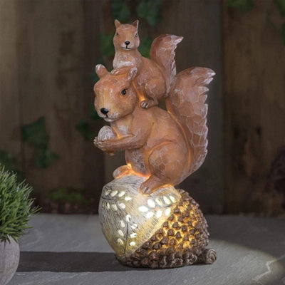Solar Squirrel Garden Ornament With Led Acorn
