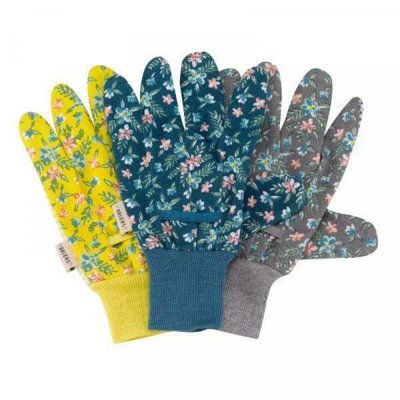 Smart Garden - Fleurette Cotton Grips Gloves - Triple Pack - Medium