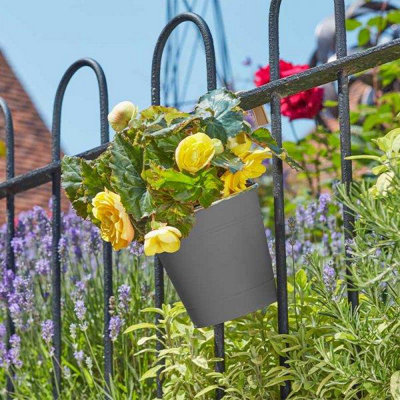 3X Smart Garden 15Cm 6 Inch Fence Balcony Hanging Pot Basket Slate Grey Planter from B&Q