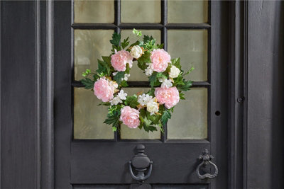 Smart Garden Artificial Peony Door Wreath Pink Realistic Flowers Uv Resistant from B&Q