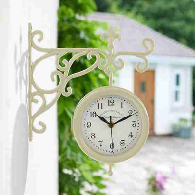 Annibells  Cream York Station Vintage Style Wall Indoor / Outdoor Garden Clock & Thermometer Double Sided (8846) from B&Q