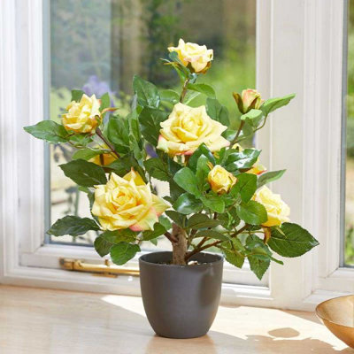 Smart Garden Marco Paul Artificial Potted Rose Plant 40CmYellow from B&Q