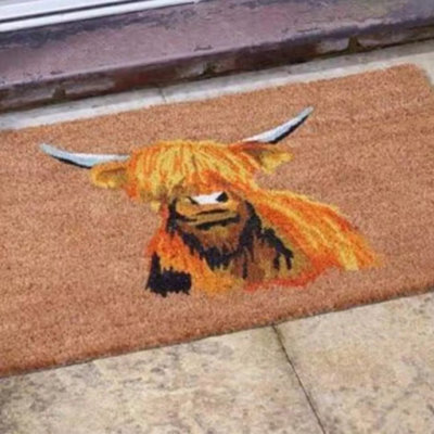 Marco Paul Non Slip Natural Coir Door MatHighland Cow