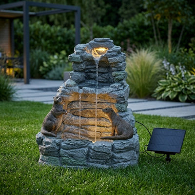 Garden Greatness Otter Falls Hybrid Solar Garden Water Feature from B&Q