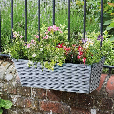 Smart Garden 19" Rattan Effect Wall Fence Balcony Grey Planter Trough Basket from B&Q