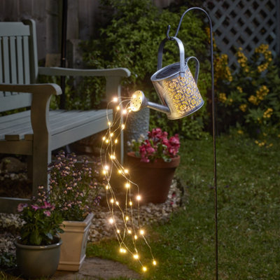 B&Q -  Silver & White Firefly Decorcan Solar-Powered 1Lm Led Outdoor Stake Light