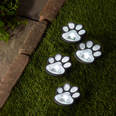 B&Q -  Clear Paw Print Solar-Powered 1Lm Integrated Led Outdoor Stake LightPack Of 4